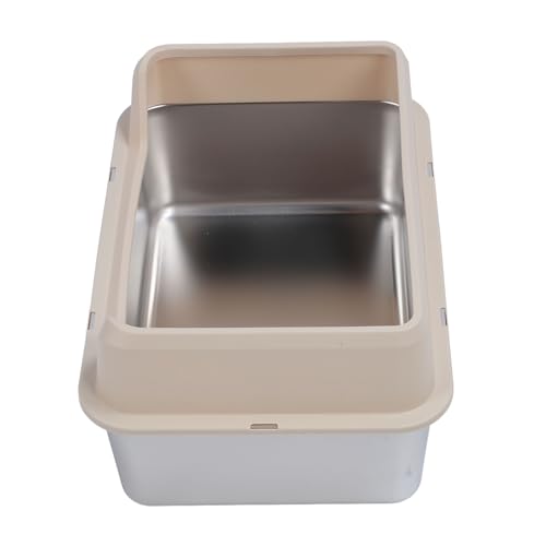 Pssopp Katzentoilette aus Edelstahl, Design mit Oberer Einstiegsöffnung, Hohe Seiten, Spritzwassergeschützt, Einfache Reinigung, Große Katzentoilette für Große Katzen (Khaki) von Pssopp