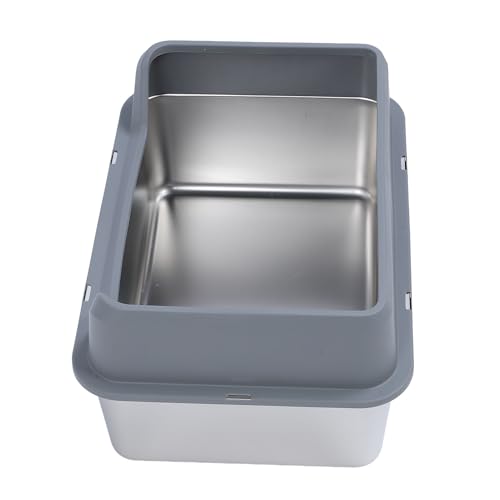 Pssopp Katzentoilette aus Edelstahl, Design mit Oberer Einstiegsöffnung, Hohe Seiten, Spritzwassergeschützt, Einfache Reinigung, Große Katzentoilette für Große Katzen (dunkelgrau) von Pssopp