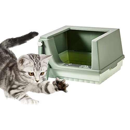 Katzentoilette aus Kunststoff Erhöhter Zaun für Kätzchen Leicht zu Reinigen Katzentoilette für Mehrere Katzen (Grün) von Pssopp