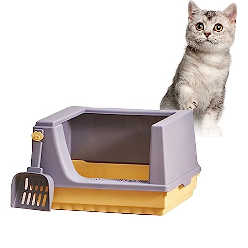 Katzentoilette aus Kunststoff Erhöhter Zaun für Kätzchen Leicht zu Reinigen Katzentoilette für Mehrere Katzen (Lila) von Pssopp