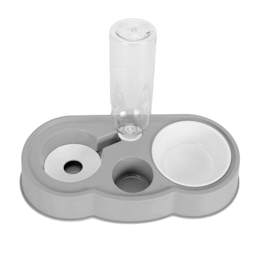 Pet Water and Food Bowl Set, Stable Tilted Food Bowl Set with Automatic Water Dispenser Bottle for Cats Kitten (Gray) von Pssopp