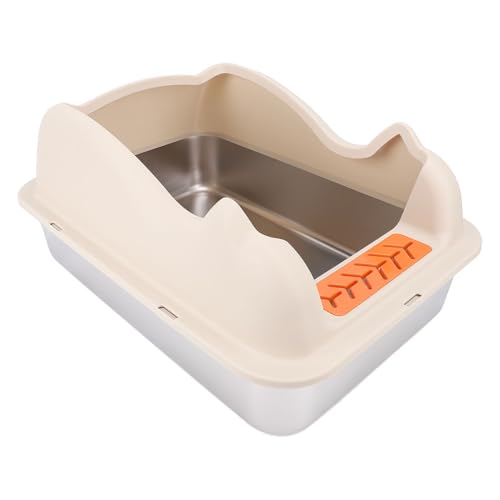 Proof Metall Kitty Müllbox, Edelstahlkatze Katzentoilette mit Deckel Anti -Leck -Müllbox Großer Katzenratschachtel mit Streuung und Schaufel für Katze (Khaki) von Pssopp