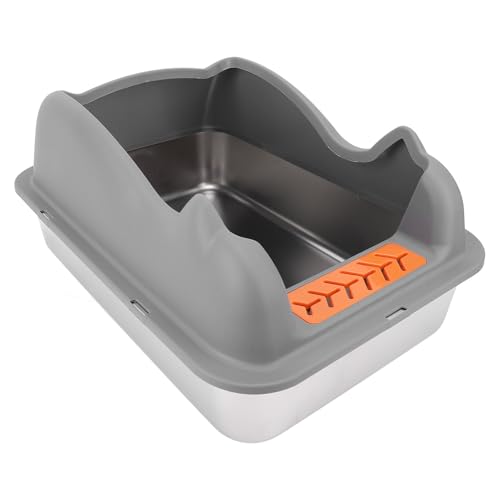 Proof Metall Kitty Müllbox, Edelstahlkatze Katzentoilette mit Deckel Anti -Leck -Müllbox Großer Katzenratschachtel mit Streuung und Schaufel für Katze (dunkelgrau) von Pssopp