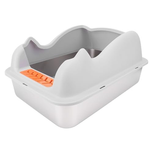 Proof Metall Kitty Müllbox, Edelstahlkatze Katzentoilette mit Deckel Anti -Leck -Müllbox Großer Katzenratschachtel mit Streuung und Schaufel für Katze (hellgrau) von Pssopp