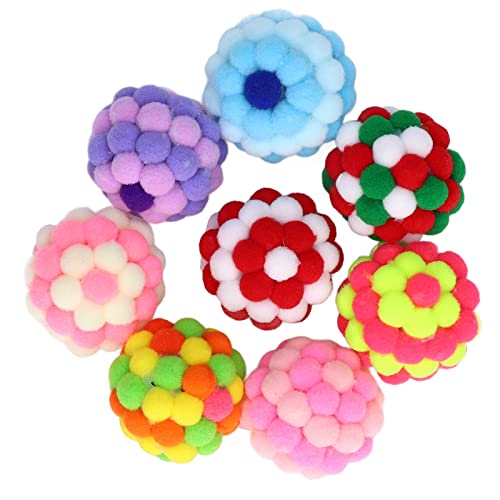 Pssopp 8er-Pack Plüschtiere Ball Gemischte Farbe Plüschbälle Interaktive Jagd-Kauspielzeug Weiche Pompom-elastische Ball-Spielzeug für Kätzchen von Pssopp