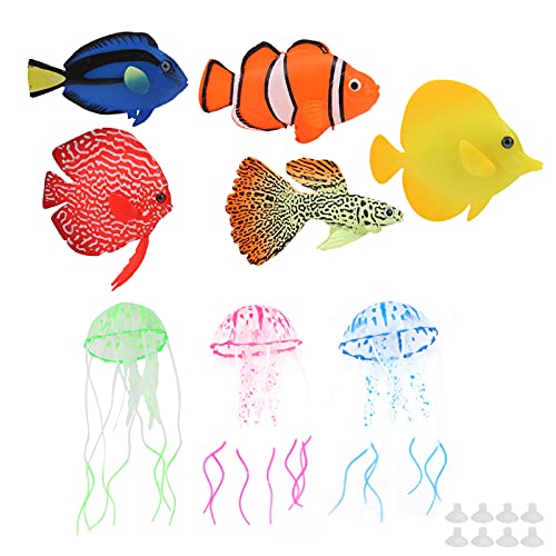 Pssopp 8pcs Silicon Luminous Fish Quallen-Dekor, Regenbogenangelfisch, Blauer Fisch, Goldfisch, Clownfisch, Guppy, Blau/grüne Quallen, Harzmaterial, Leicht zu Installieren, Langlebig Pssopp 8pcs Silicon Luminous Fish Quallen-Dekor, Regenbogenangelfisch, Blauer Fisch, Goldfisch, Clownfisch, Guppy, Blau/grüne Quallen, Harzmaterial, Leicht zu Installieren, Langlebig von Pssopp