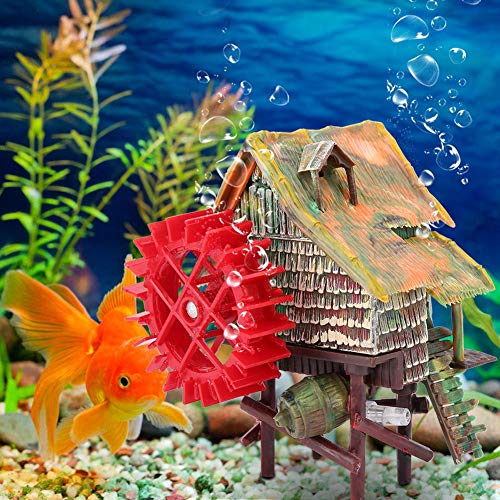 Pssopp Aquarium Ornament Aquarium Landschaft Dekor Aquarium Landschaftsbau Dekoration pneumatische belüftete Wasserrad Hütte, ideal für kleine Garnele Fisch Schildkröte (Kleiner) von Pssopp