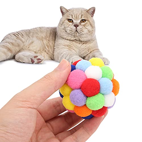 Pssopp Bell Toys Ball Cat Interaktives Spielzeug Bunte Plüschbälle mit Glocken Elastisches Ballspielzeug Jagen Kauspielzeug von Pssopp