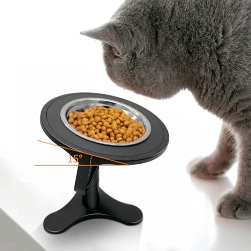Pssopp Edelstahl Haustierkatze, Katzenfutterschalen 15 ° Neigte Edelstahl -Anti -Schlupf -Feeder für die Tägliche Fütterung von Haustieren. (Black) von Pssopp