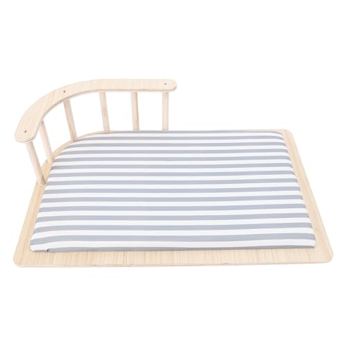 Pssopp Erhöhtes Katzenbett aus Holz, Weiches Kissen, Warm, Einfache Montage, Reinigung, Katzencouchbett mit Zaun für Katzen, Kleine Hunde, Faltbares Katzenversteck (Gestreifter Stil) von Pssopp