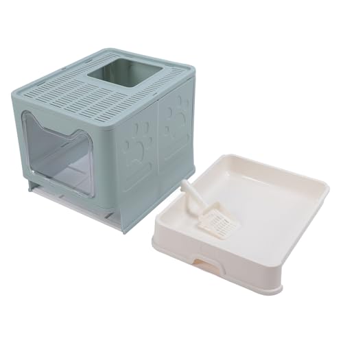 Faltbare Katzentoilette, Halbgeschlossene Mehrzweck-Katzentoilette mit Deckel für den Innenbereich (Blue) von Pssopp