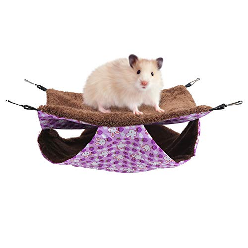 Pssopp Fdit Hamster Hängematte, Lila Kaninchen Hamster Schlafsack, Doppelschicht Hamster Nest Hamster Hängematte Hängende Höhle Käfig Hut Zelt Bett für Eichhörnchen Chinchilla Meerschweinchen (L) von Pssopp