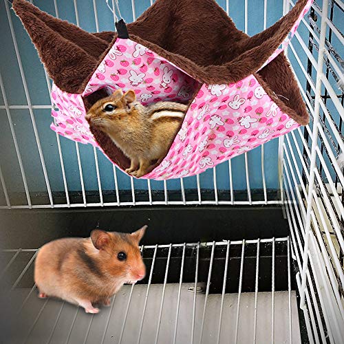 Pssopp Fdit Hamster Hängematte, Pink Rabbit Hamster Schlafsack, Doppelschicht Hamster Nest Hamster Hängematte Hängende Höhle Käfig Hut Zelt Bett für Eichhörnchen Chinchilla Meerschweinchen (S) von Pssopp