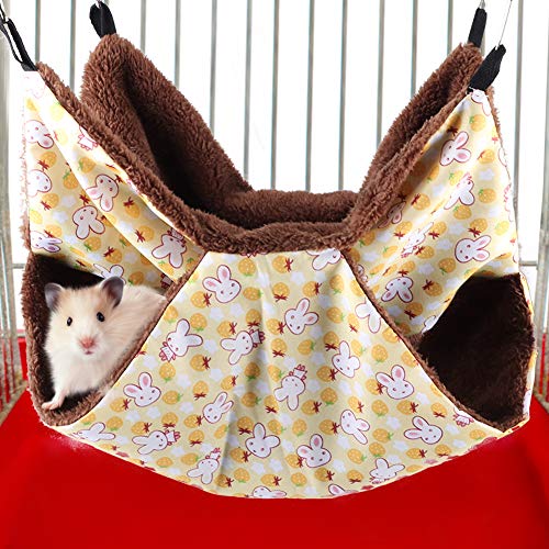 Pssopp Fdit Hamster Hängematte, Yellow Rabbit Hamster Schlafsack, Doppelschicht Hamster Nest Hamster Hängematte Hängende Höhle Käfig Hut Zelt Bett für Eichhörnchen Chinchilla Meerschweinchen (S) von Pssopp