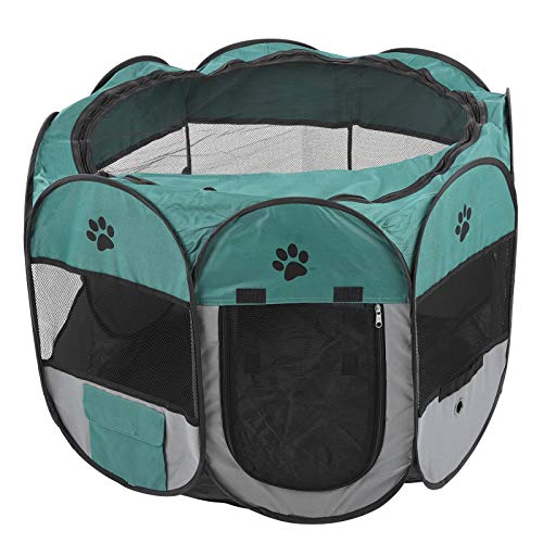 Pssopp Fdit Tragbarer Faltbarer Haustierhund-Katzen-Welpen-Laufstall aus Weichem Stoff für den Innen- und Außenbereich (XBD82 grüngraues kesselloses Spielzeug M) von Pssopp