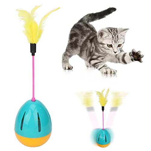 Pssopp Feder-Katzenspielzeug, 360-Grad-Drehung, Lindert Langeweile, Interaktives Kätzchenspielzeug, Leuchtende Farben für Katzen (Blaugrün und Gelb) von Pssopp