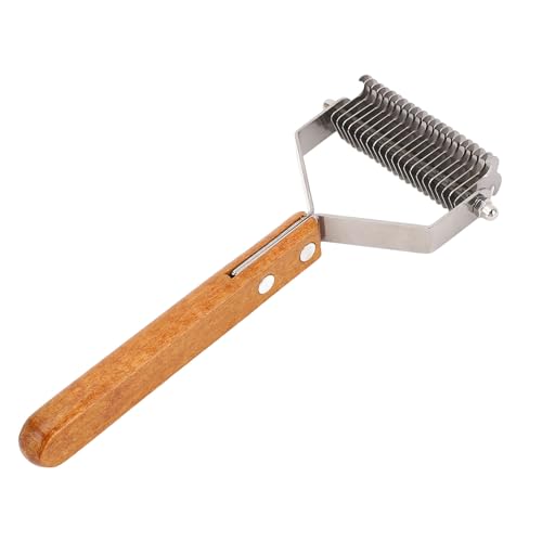 Fellbürste für Haustierpflege, Ergonomisches Design, Fellbürste aus Edelstahl mit Holzgriff für Hunde und Katzen (L) von Pssopp