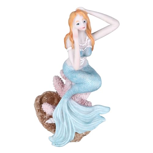 Pssopp Fisch-Aquarium, Aquarium-Ornament, Meerjungfrau-Dekoration, Zubehör, Mythisches Meerjungfrau-Dekor, Farbige Weibliche Meerjungfrau auf Meeresmuschel, Figur für Aquarium (RQ.2347) von Pssopp
