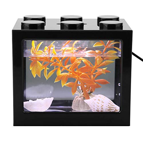 Fischbecken Aquarium Fish Tank Mini Aquarium USB LED Light Fish Tank Aquarium Decor for Box Office Tea Table(Schwarz) von Pssopp