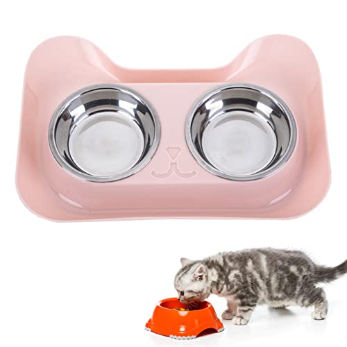 Pssopp Futterstation für Katzennäpfe Niedliche Form Leicht zu Reinigen Doppel Hundenäpfe aus Edelstahl für Kleine Hunde und Katzen (Rosa) von Pssopp