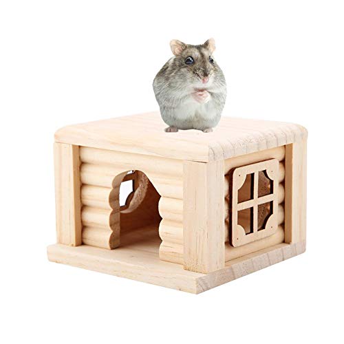 Hamster House Naturholz Hamster Cabin Hamsterkäfig Kleintierhaus mit Fenster für Kleintier von Pssopp