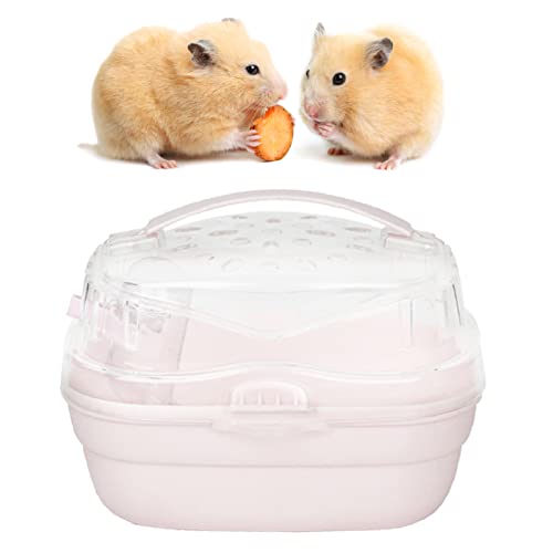 Pssopp Hamster Travel Cage Hamster Carrier Tragbare Leichte Tragetasche für Kleintiere für Reisen Im Freien (Helles Kirschrosa) von Pssopp