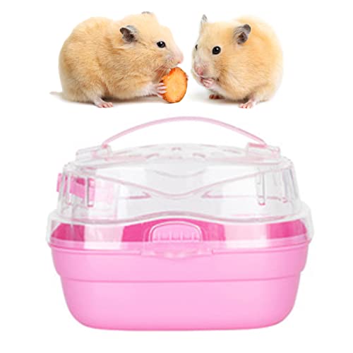 Pssopp Hamster Travel Cage Hamster Carrier Tragbare Leichte Tragetasche für Kleintiere für Reisen Im Freien (Rosa) von Pssopp
