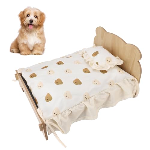 Pssopp Haustierbett aus Holz, Abnehmbares Haustiersofa aus Massivem Holzbrett mit Matratze und Kissen für Kätzchen, Hasen, Meerschweinchen, Welpen Pssopp Haustierbett aus Holz, Abnehmbares Haustiersofa aus Massivem Holzbrett mit Matratze und Kissen für Kätzchen, Hasen, Meerschweinchen, Welpen von Pssopp