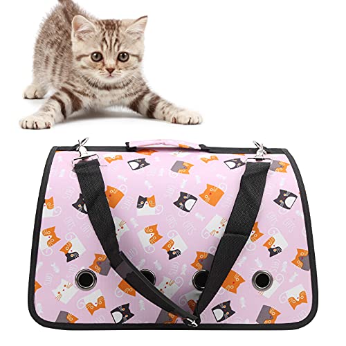 Pssopp Haustiertragetasche Tragbare Katzentragetasche Atmungsaktive Faltbare Katzentrage Transporttasche für Hunde und Katzen mit Schultergurt[L Rosa Katze] Autotransportboxen von Pssopp