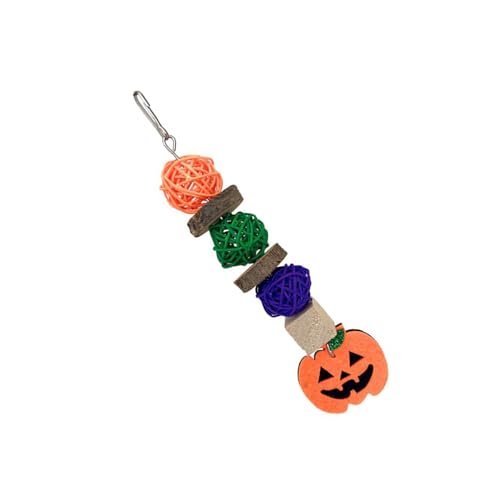 Pssopp Holz Vogelkäfig Hängende Spielzeugschnabel Schleifspielzeug mit Kürbisdekor, Halloween Festival Dekoration (Blattkürbis) von Pssopp