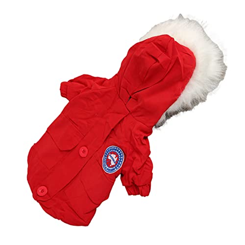 Pssopp Hunde-Hoodie-Wintermäntel, Lose Brustknöpfe, Rot, Winddicht, Hunde-Hoodie, Winterjacke, Lässig, Modisch für Welpen für Hunde (M) von Pssopp