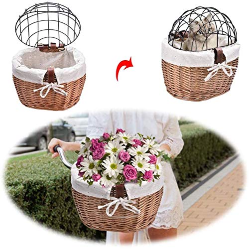 Pssopp Hundekorbbike, Multifunktionaler Haustierträger mit Stilvollem Design, Einfache Installation & Entfernung, Bequem und Tragbar, Geschenkidee, Rattan-Fahrradkorb für die Reise (Black) von Pssopp