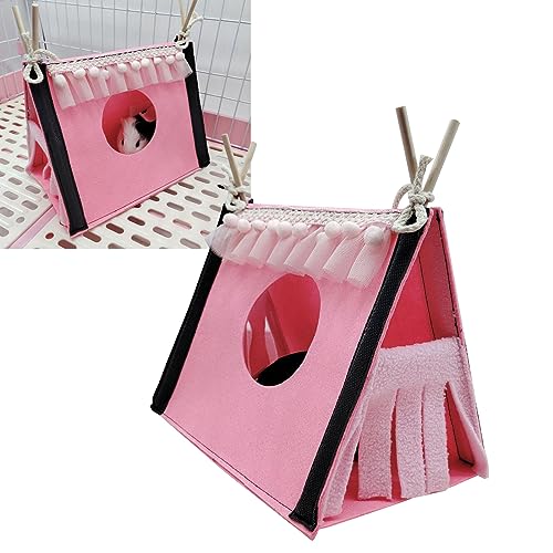 Pssopp Kaninchen -Versteck Zeltkäfig mit Türvorhang und Mittelloch, für Hasenversteck, Material: Filz (PINK) von Pssopp