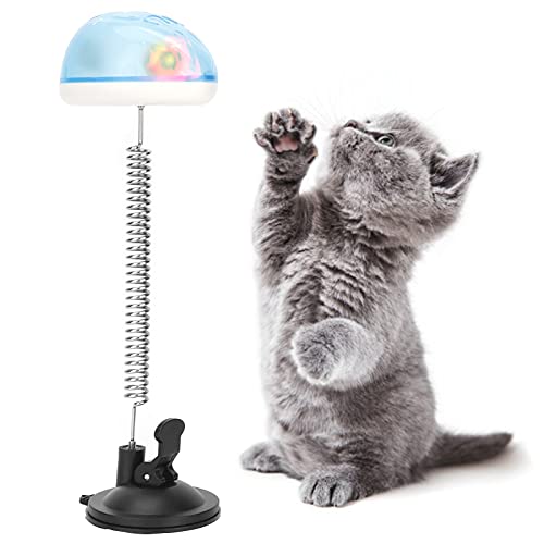 Pssopp Katzenfutter Ball Spielzeug Interaktives Katzenfutter Futterautomat Pet Treat Ball Katzenfeder Spielzeug mit Saugnapf Jingle Bell für Indoor Katzen Bälle von Pssopp