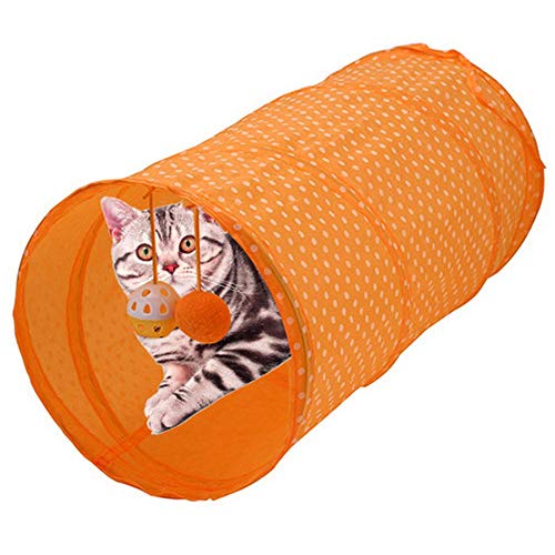 Pssopp Katzentunnel Katzenspielzeug Faltendes Katzenkrümmertunnel Katzenspiel Tunnel Interaktives Spielen Spielzeug Hide Tunnel für Kitty Kittens Welpen und Hunde(orange) von Pssopp