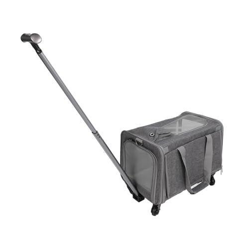 Pssopp Klappende Hundeträger, Alle Seiten Mesh Design Sicherer Rollierter Haustier -Reiseträger mit Rädern Teleskopischer Wandergriff Verstellbare Schultergurte für die Reise (Gray) von Pssopp