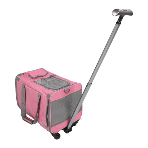 Pssopp Klappende Hundeträger, Alle Seiten Mesh Design Sicherer Rollierter Haustier -Reiseträger mit Rädern Teleskopischer Wandergriff Verstellbare Schultergurte für die Reise (PINK) von Pssopp