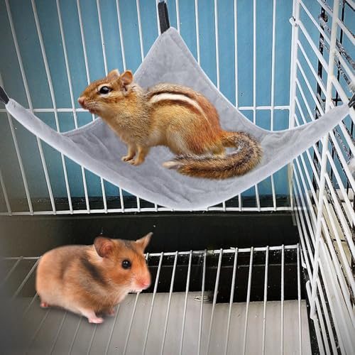 Pssopp Kleine Haustierhängematte mit Klammern, Dreieck Hamster Hängendes Bett, Käfigzubehör für Zuckergleiter Meerschweinchen -Mäuse Ratten Vögel, Grau, Gelb, für Ruhe und Schlaf (Grey) von Pssopp