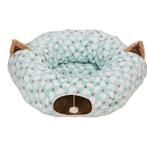 Komfortables Warmes Katzenhöhlenbett Rundes Zusammenklappbares Tunnelbett mit Spielball für Katzenkätzchen Blau von Pssopp