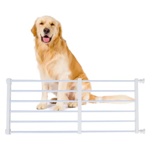 Pssopp Kurzes Hundegitter, in der Breite Erweiterbar, Stabiler Metallrahmen, Einfache Installation, Schützt Haustiere, Sicheres Trittgitter für Treppen, Türen und Türen (Weißes Medium, von Pssopp