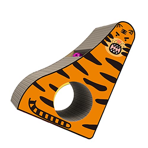 Pssopp Multifunktionales Katzenkratzer -Hauch von Wellblechkratzern mit Tunnelbällen Lustige Interaktive Kratzplatten für Krallenmaterial Wellpapier (Tiger) von Pssopp