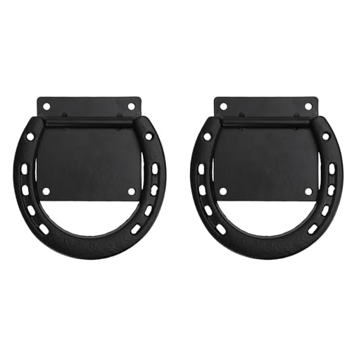 Pssopp Pferdebiege Ringe, 2pcs Massive Stahl Schwarz Beschichtete Hufeisenkrawattenabfälle für Stallstall- und Trainingsbereiche Vorräte Pssopp Pferdebiege Ringe, 2pcs Massive Stahl Schwarz Beschichtete Hufeisenkrawattenabfälle für Stallstall- und Trainingsbereiche Vorräte von Pssopp