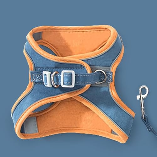 Pssopp Reflektierende Streifen -Hirschfell Vlies Pet Gurt und Leine, Atmungsaktives und Leichtes (Orange und Blau M, geeignet für 2–4 kg/4,4–8,8 lb) von Pssopp