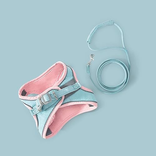 Pssopp Reflektierende Streifen -Hirschfell Vlies Pet Gurt und Leine, Atmungsaktives und Leichtes (Rosa und Blau M, geeignet für 2–4 kg/4,4–8,8 lb) von Pssopp
