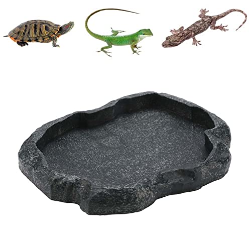 Pssopp Reptile Rock Food Dish Trinkschale Wassernapf Reptile Feeder Bowl Pet Feeder Dish für Tortoise Lizard Gecko Chameleon(M Grün) von Pssopp
