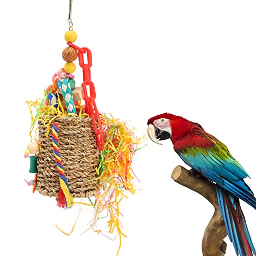 Pssopp Spielzeug für die Vogelsuche Vogel Buntes Kauspielzeug Papageien Zerkleinerungsspielzeug Shred Foraging Hanging Cage Toy Seegraskorb Vogelspielzeug für Nymphensittiche von Pssopp