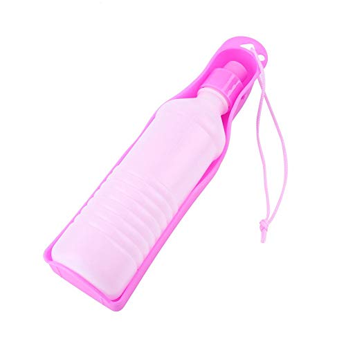 Pssopp Trinkflasche Hunde Reise Trinkwasserflasche 250 ml / 500 ml Tragbare Haustier Reise Wasserflasche Hunde Katzen Wasserspender Faltbar Hundetrinkflasche (500ml-rosa) von Pssopp