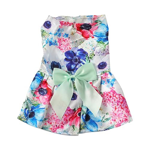 Sommer-Hundekleid, Welpen-Prinzessinnenkleid, Haustier-Hundekleider für Kleine Hunde, Katzen, Mädchen, Geburtstagsfeier, Ausgefallenes Kostüm (Cyanfarbene Schleife) von Pssopp