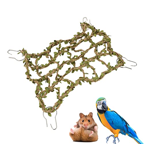 Vogel-Kletternetz, Robustes, aus Hanfseil Gewebtes Kletternetz mit Grünen Kunstblättern, Papageien-Kletterseil, Hängematte, Hängeleiter für Training und Vogel-Kletternetz, Robustes, aus Hanfseil Gewebtes Kletternetz mit Grünen Kunstblättern, Papageien-Kletterseil, Hängematte, Hängeleiter für Training und von Pssopp