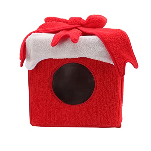 Weihnachts-Katzenbett, Weihnachts-Katzenhaus mit Superweichem, Wärmespeicherndem Box-Stil, Weit Verbreitet für Haustiere (Rot) von Pssopp
